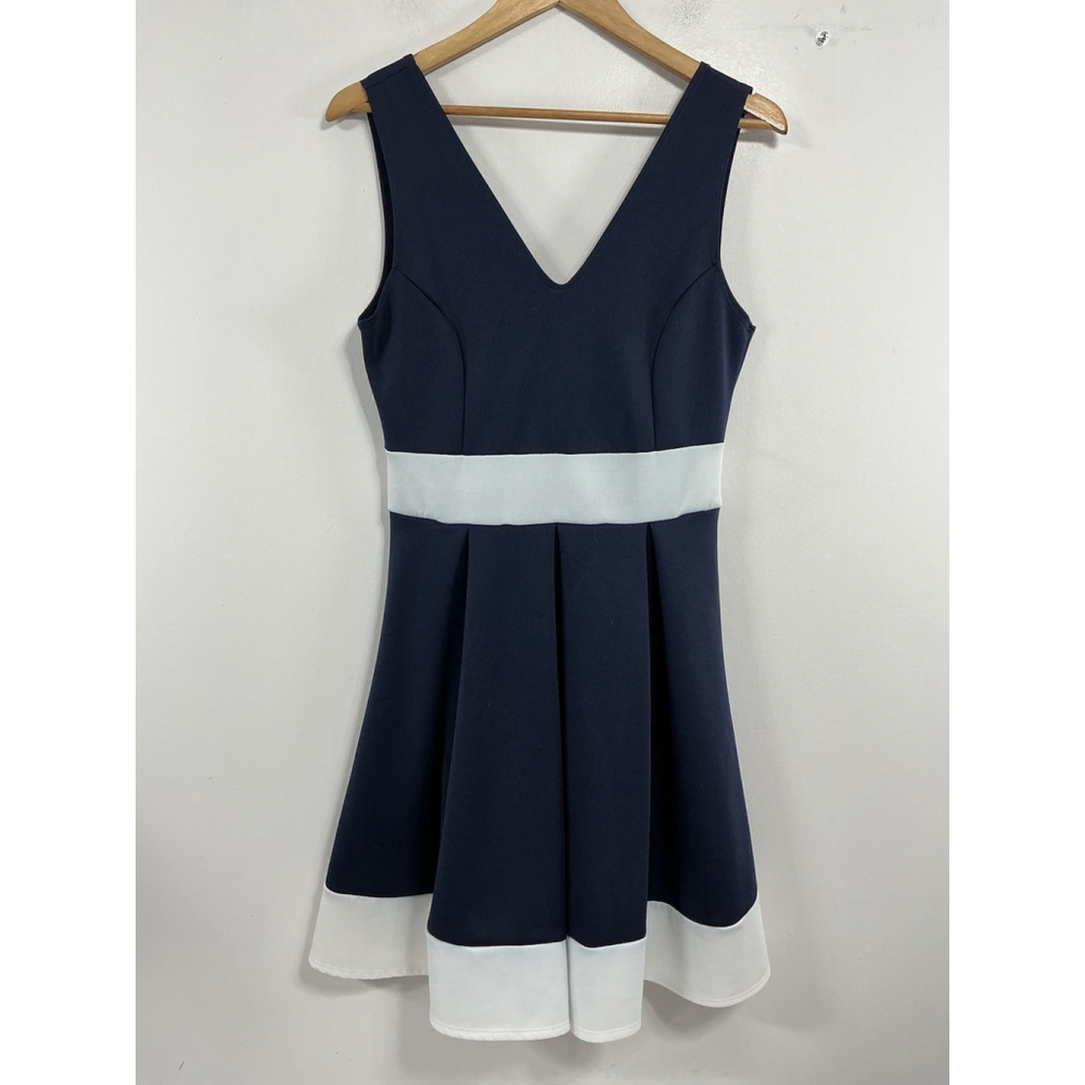 Womans Excellent Cond. Maru Sleeveless Pullover Fit & Flare Dress XL Blue White